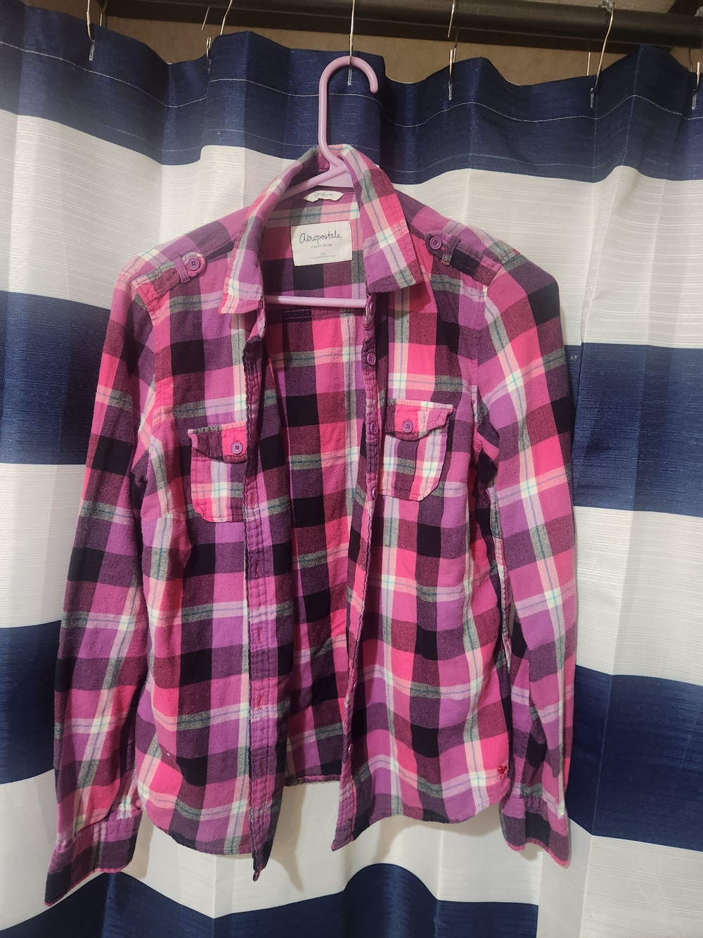 Aeropostale Men's Pink Plaid Button-Up Shirt